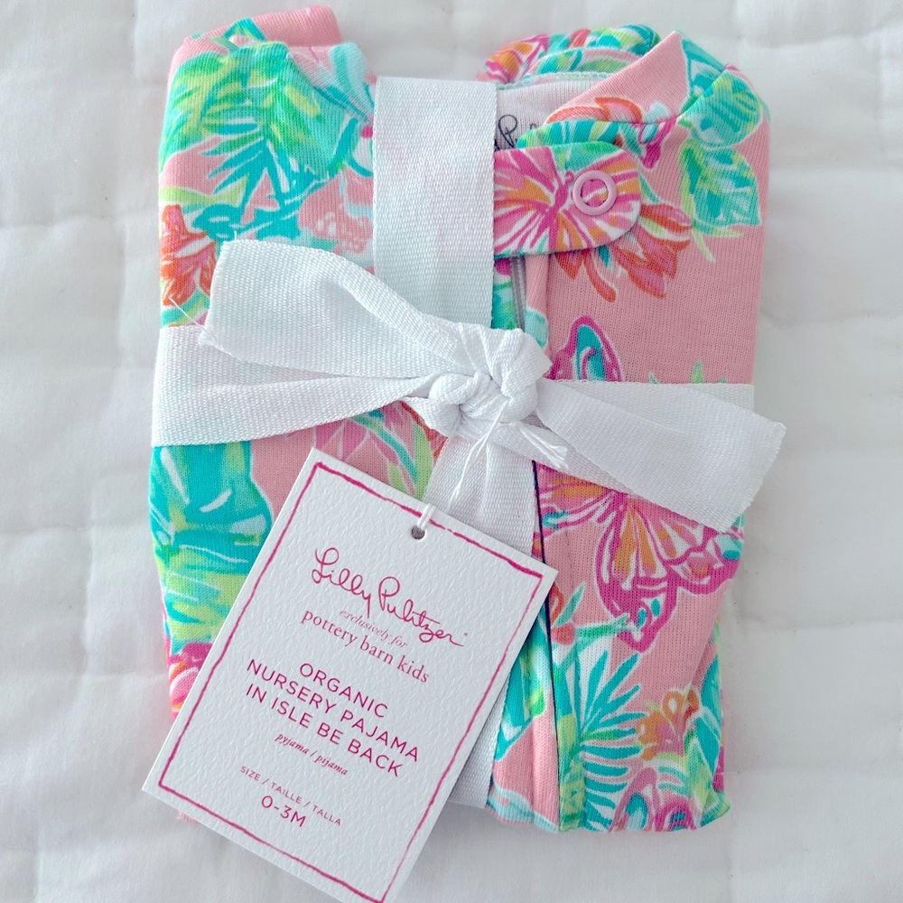 NWT Pottery Barn Kids x Lilly Pulitzer organic footed pajamas
